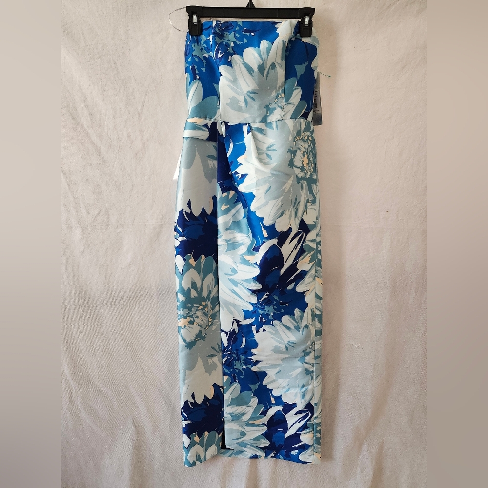 Kay Unger Lucienne Strapless Column Gown In Nile Blue Midnight Sz 6 - Picture 3 of 11